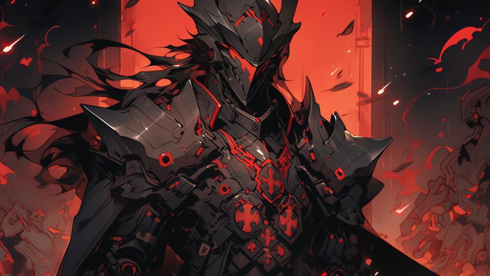 Demonic Mecha Warrior in Fiery Abyss wallpaper