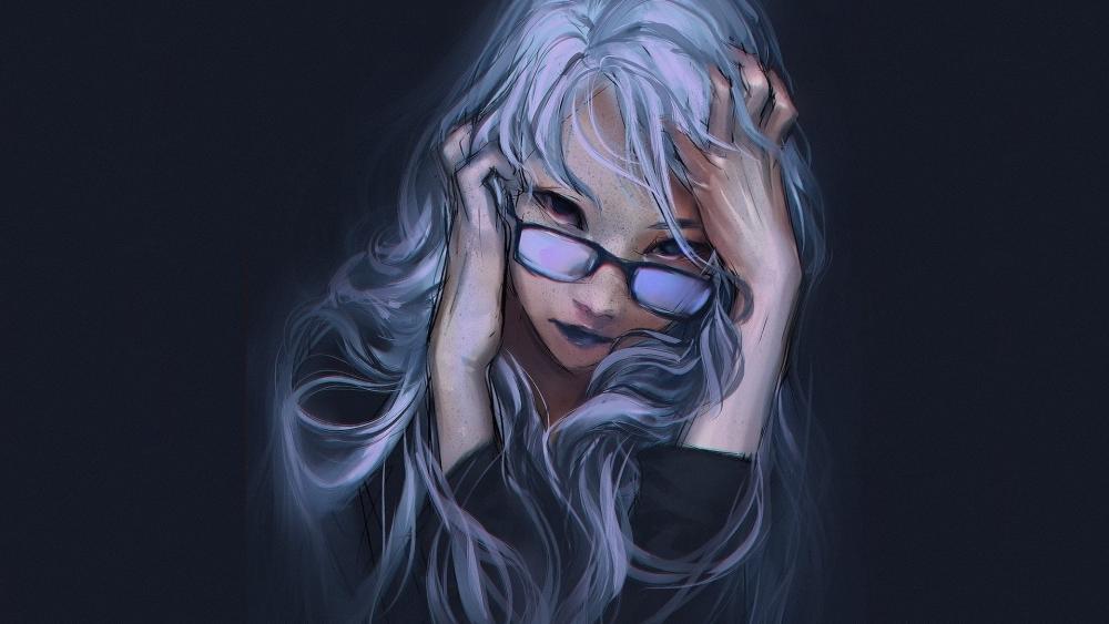 Silver-Haired Enigma in Glasses Portrait wallpaper