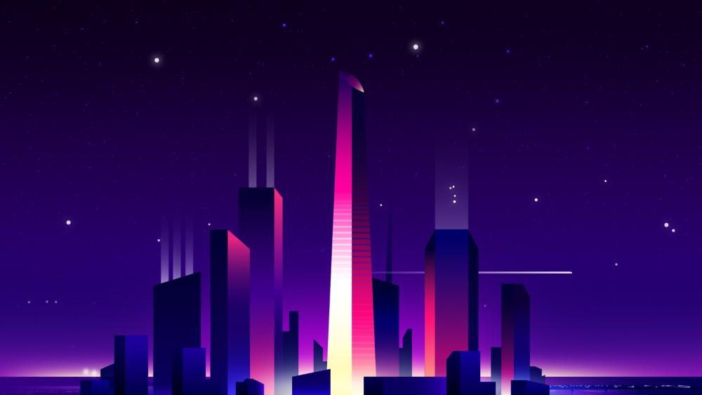 Futuristic Purple Cityscape by Night wallpaper