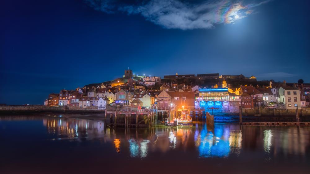 Abbey Wharf at Night in Whitby wallpaper