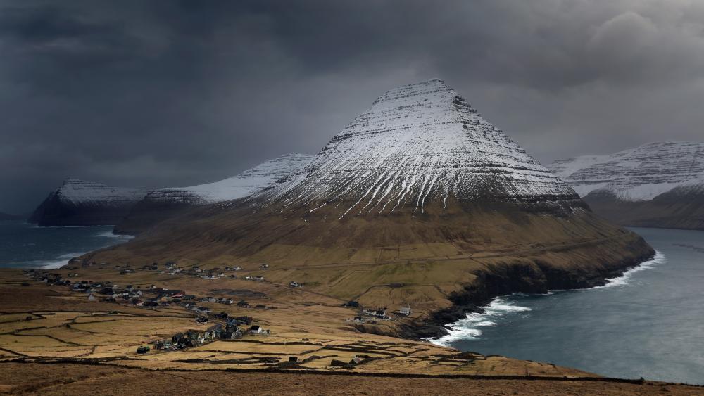 Mystical Mountain in Viðareiði Landscape wallpaper