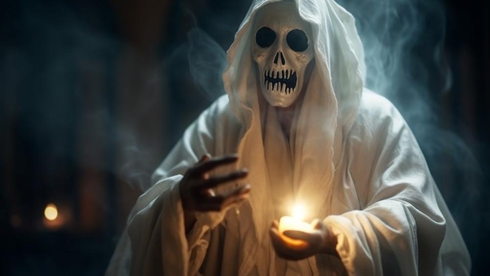 Shrouded Phantom in Haunted Gloom wallpaper