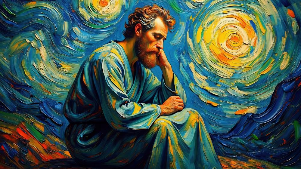 Van Gogh-Inspired Dreamscape Portrait of a Man wallpaper