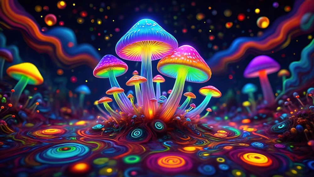 Cosmic Wonderland of Glowing Mushrooms wallpaper