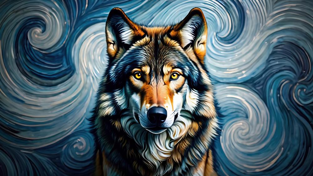 Wolf Dreamscape in Van Gogh's Brushstrokes wallpaper