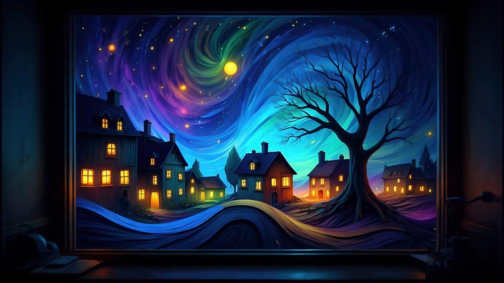 Night Whispers of a Dreamy Village wallpaper