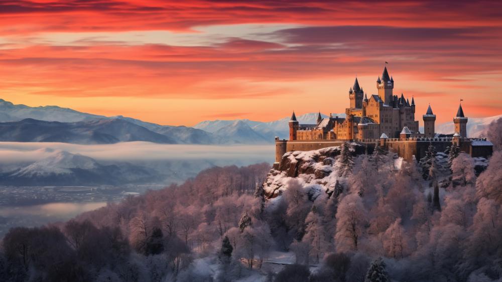 Castle in Winter's Afterglow wallpaper
