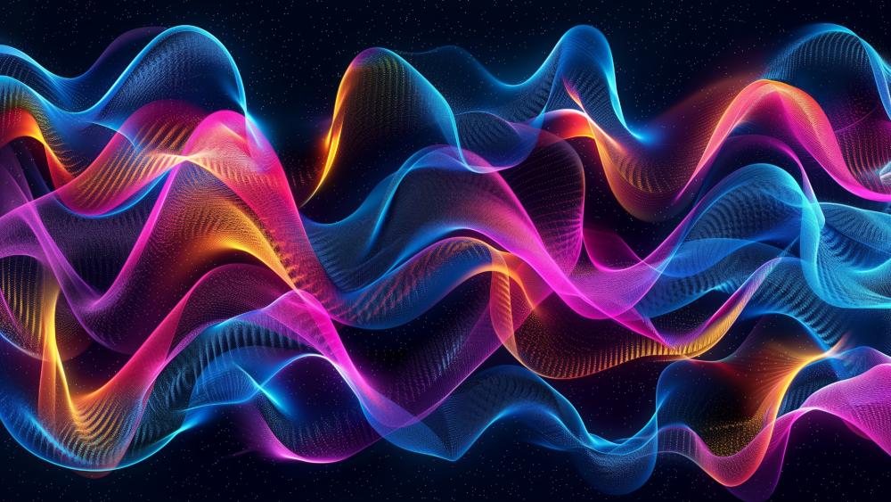 Neon Fractal Waves Dance in Cosmic Symphony wallpaper