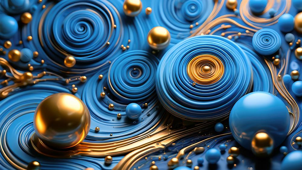 Blue and Gold Abstract Swirls wallpaper