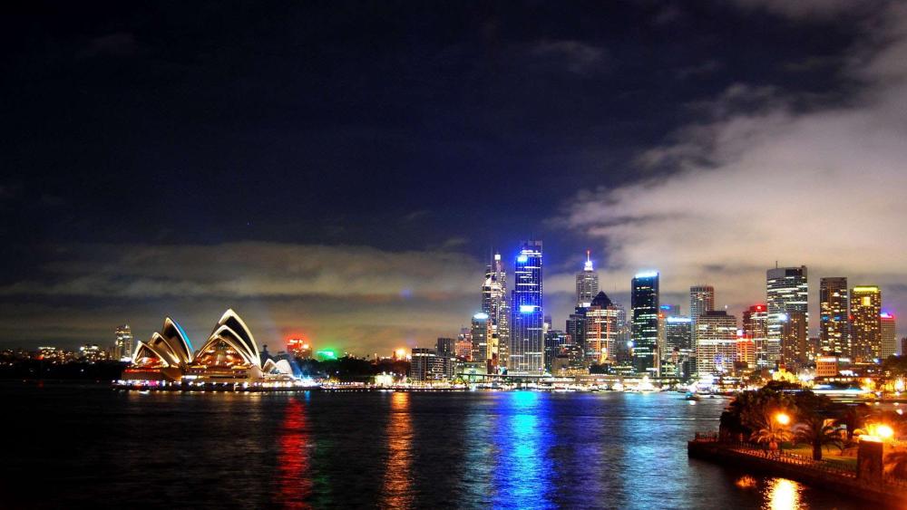 Sydney's Illuminated Nightscape: A Harbor View wallpaper