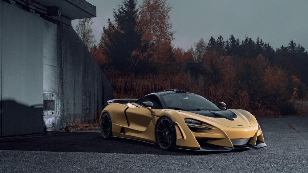 Striking Yellow Supercar in Autumn Setting wallpaper