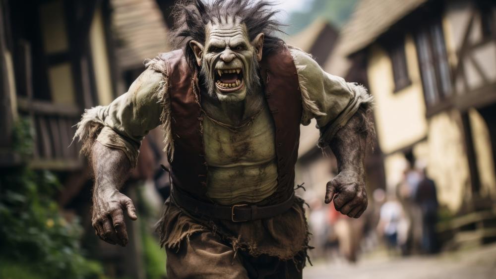 Ogre's Rampage in a Medieval Village wallpaper