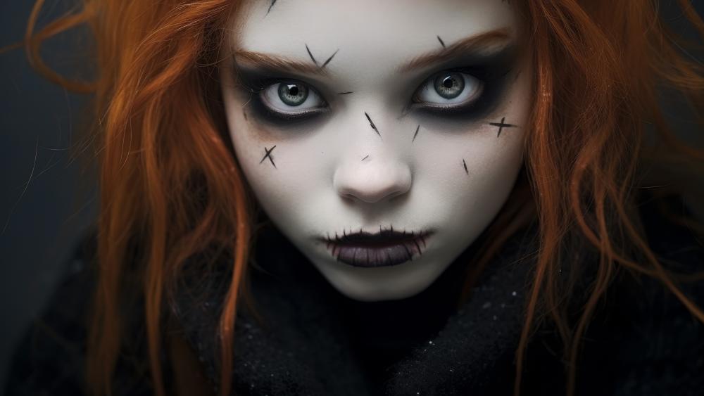 Creepy Doll with Red Hair Haunting Stare wallpaper