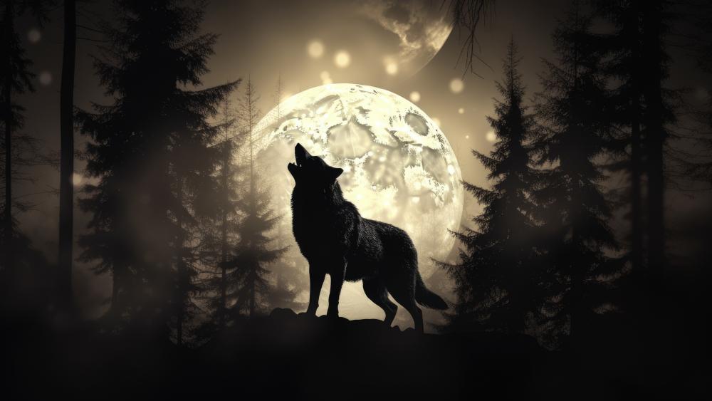Wolf's Howl Echoing Through Moonlit Night wallpaper