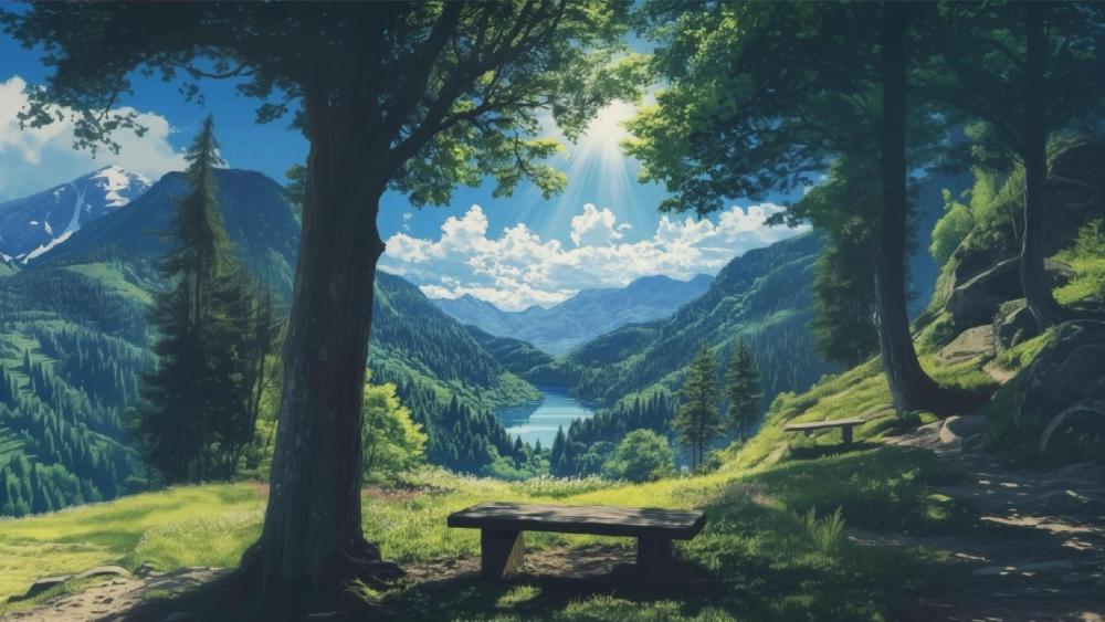 Mountain Retreat in Anime Art wallpaper