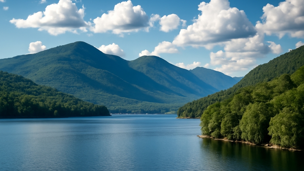 Serene Lake with Majestic Mountains and AI Artistry wallpaper