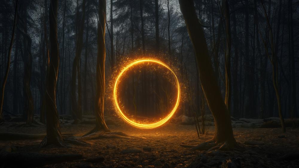 Mysterious Glowing Portal in a Dark Forest wallpaper