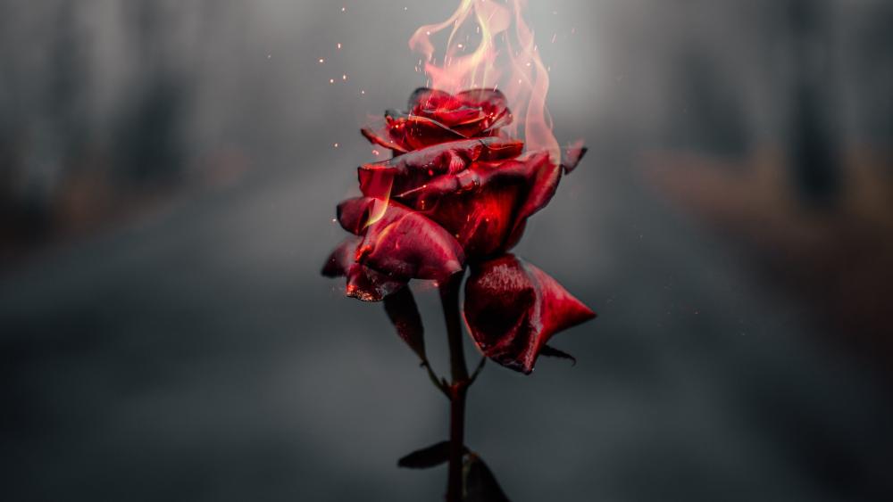 Flaming Rose of Passion and Drama wallpaper