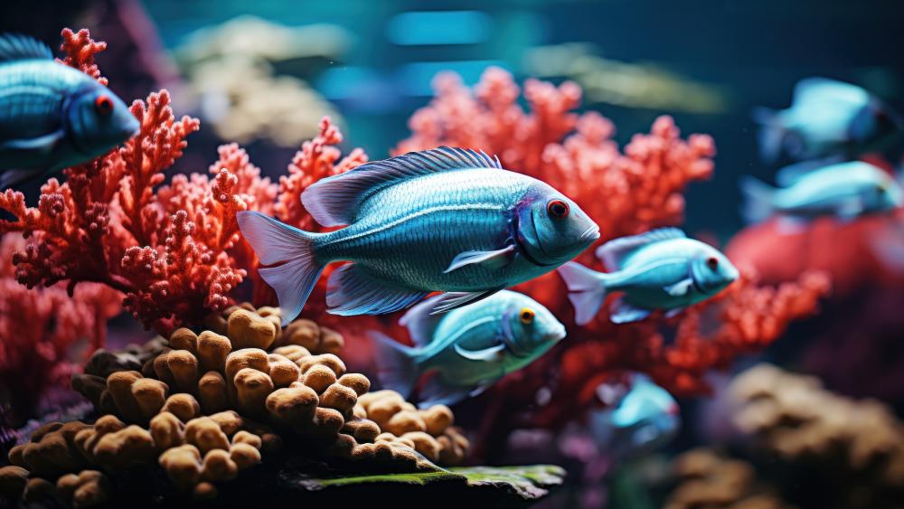 Colorful Fish Dance Among Vibrant Coral Reefs wallpaper