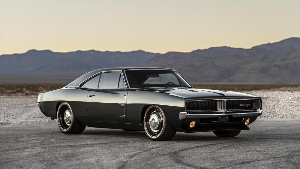Dodge Charger at Golden Hour in Desert wallpaper