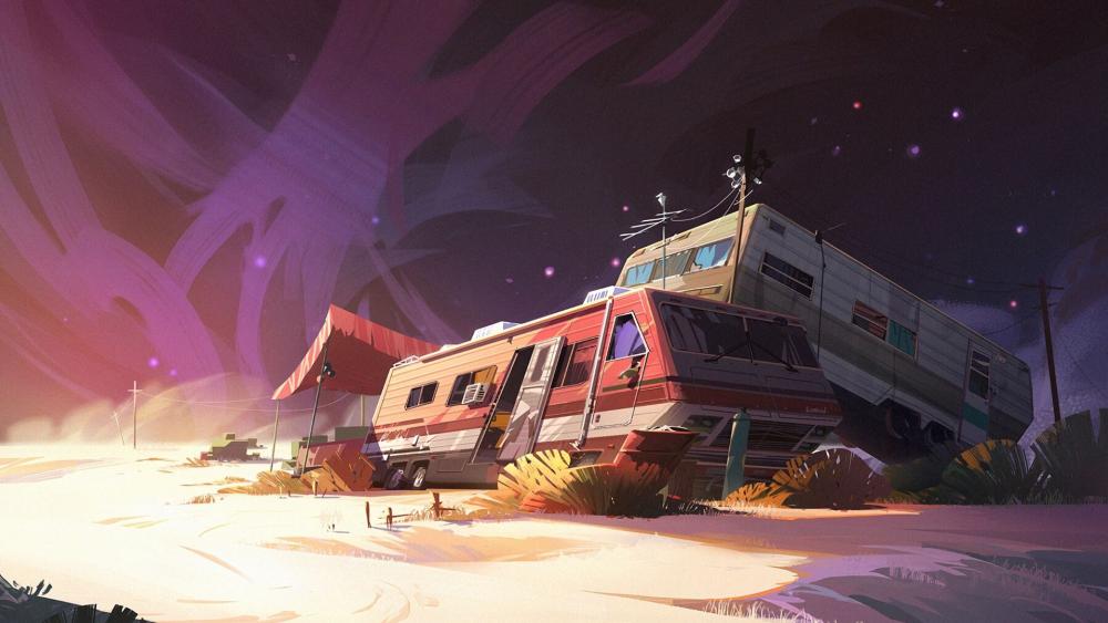 Wandering Stars: Journey Through Cosmic Sands wallpaper