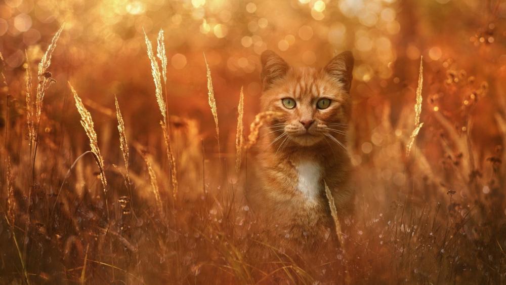 Golden Fields and Feline Grace wallpaper