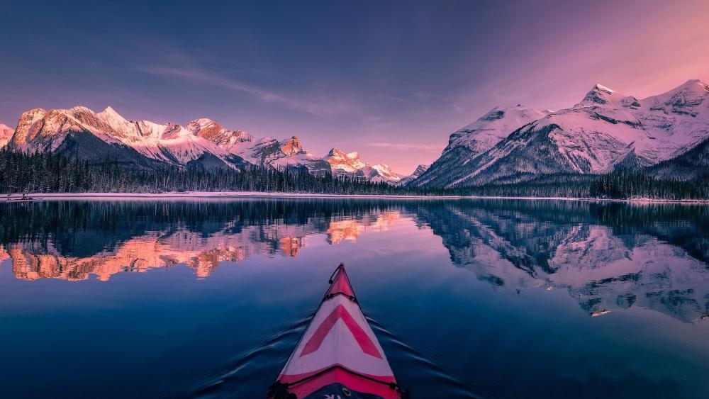Serene Kayaking Adventure at Dusk in Jasper wallpaper