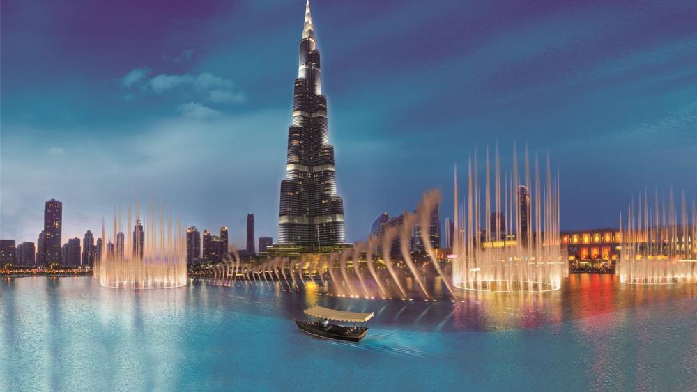 Dubai Fountain Spectacle: A Dazzling City Oasis wallpaper