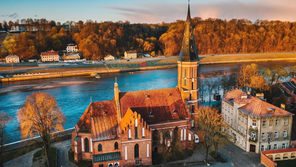 Kaunas Charm Sunset at Vytautas Church wallpaper