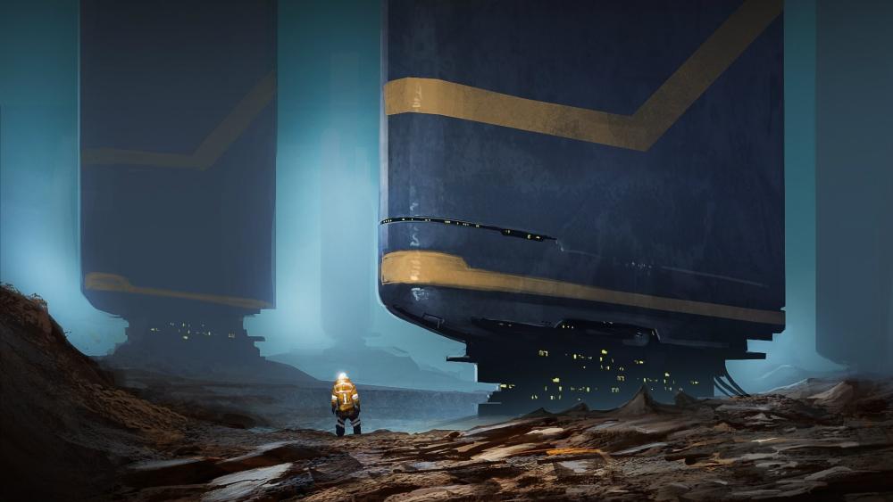Futuristic Giants in a Sci-Fi Landscape wallpaper