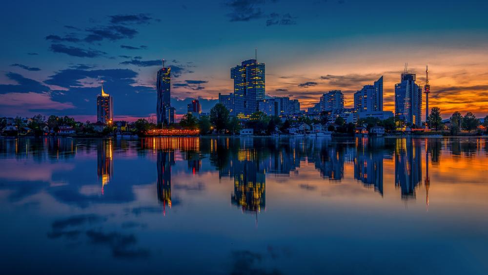 Twilight Symphony Over Vienna's Skyline at Dusk wallpaper