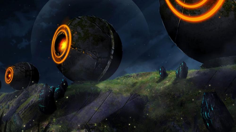 Mystical Spheres on an Alien Landscape wallpaper