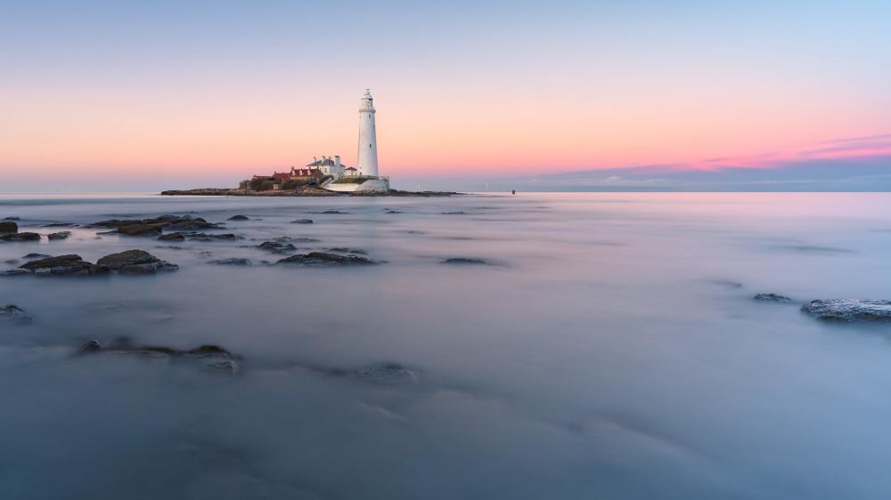 Stunning Sunrise at St Mary's Lighthouse wallpaper