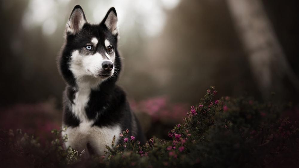 Husky Majesty in a Tranquil Forest Setting wallpaper
