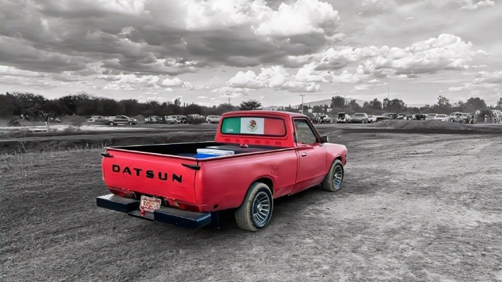 Red Datsun Pickup on Rural Adventure wallpaper