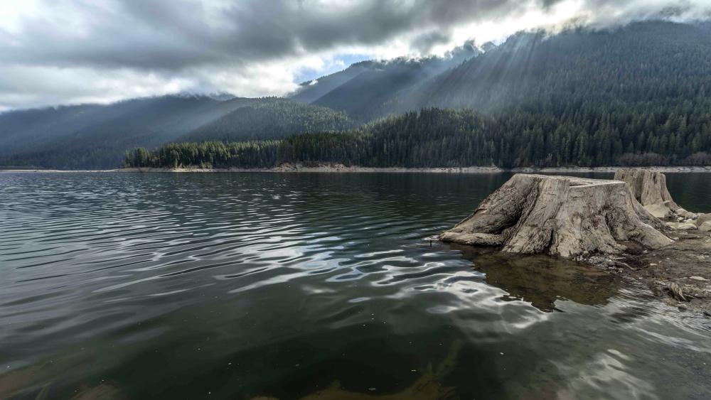 Serene Lake in Majestic Valley wallpaper