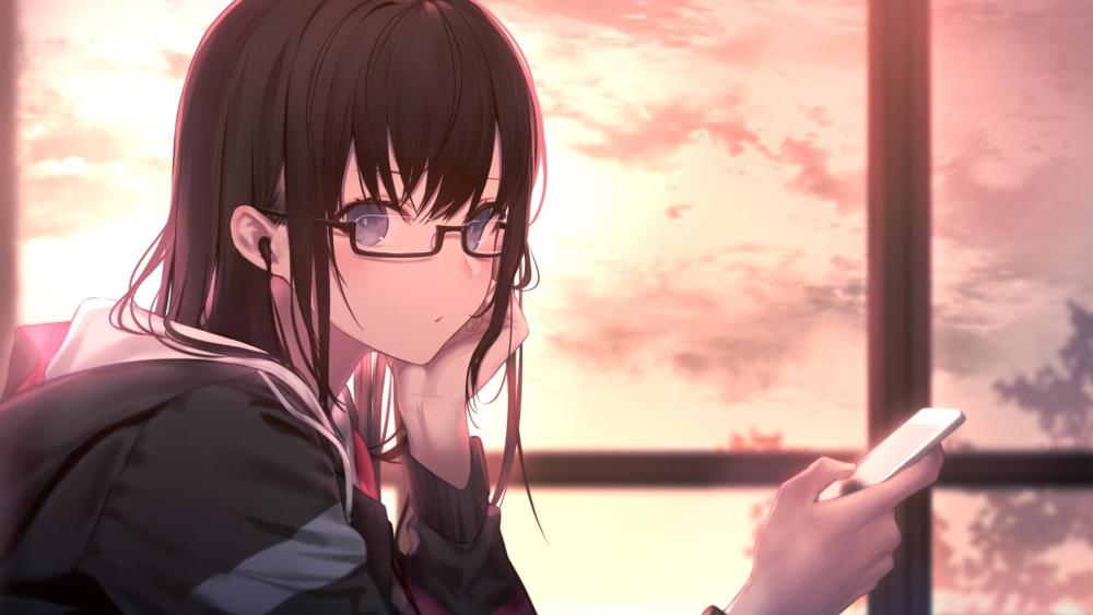 Anime Girl in Serene Sunset Scene wallpaper