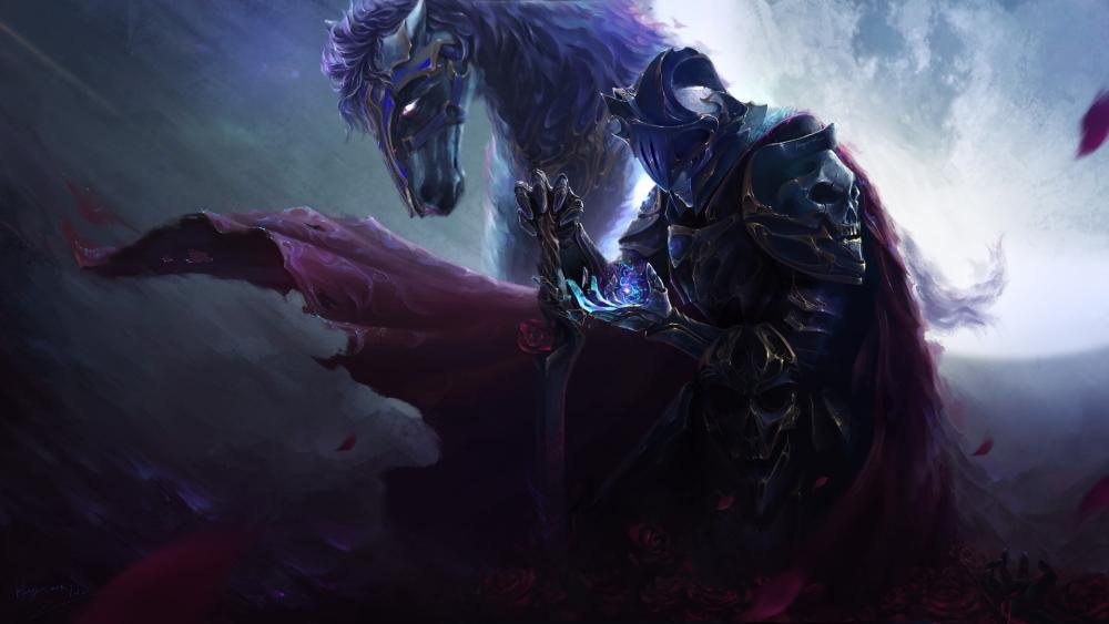 Dark Knight with Enchanted Steed in Moonlight wallpaper