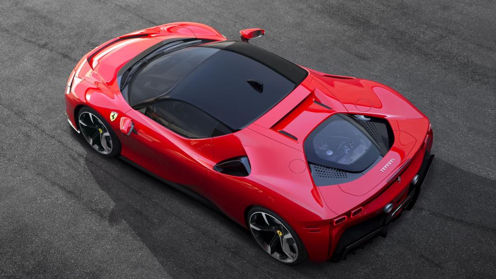 Ferrari SF90 Stradale Shines in Brilliant Red from Above wallpaper