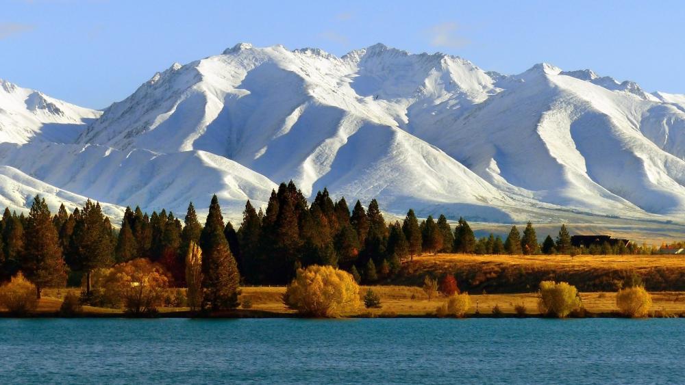 Lake Ruataniwha Tranquility in Canterbury wallpaper