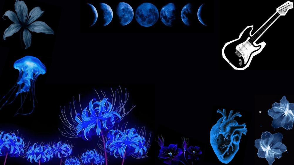 Blue Elegance and Celestial Phases wallpaper