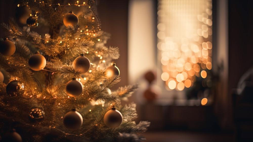 Bright Christmas Tree Illumines Festive Spirit with Ornaments wallpaper