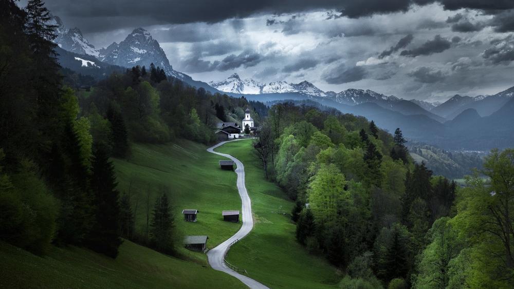 Road to Tranquility in the Bavarian Alps wallpaper