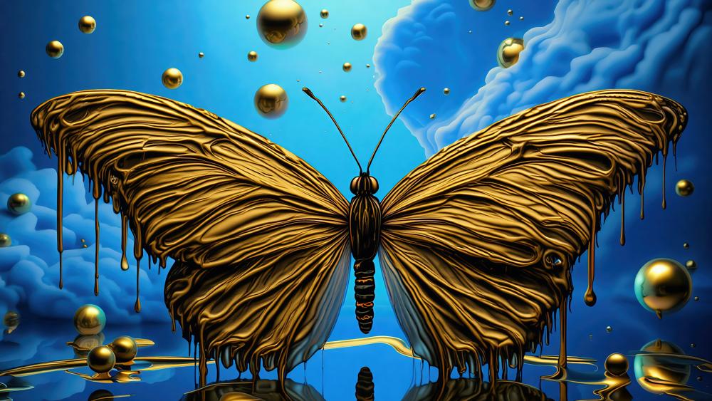 Golden Winged Fantasy: A Surreal Abstract Butterfly wallpaper