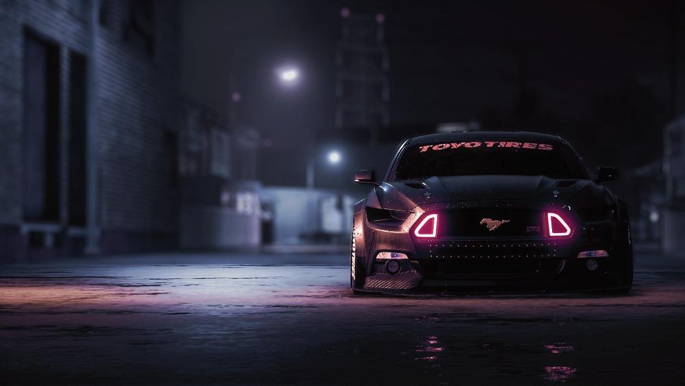 Ford Mustang at Night Urban Elegance wallpaper