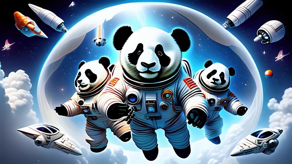 Space Pandas Taking Over the Cosmos in Style wallpaper