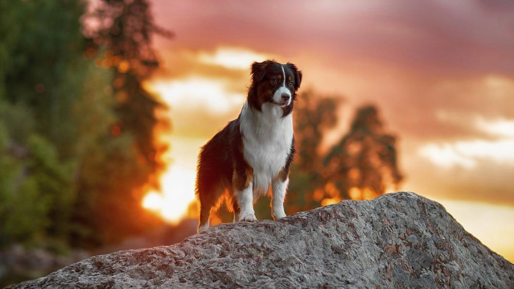 Border Collie at Sunset Panorama wallpaper