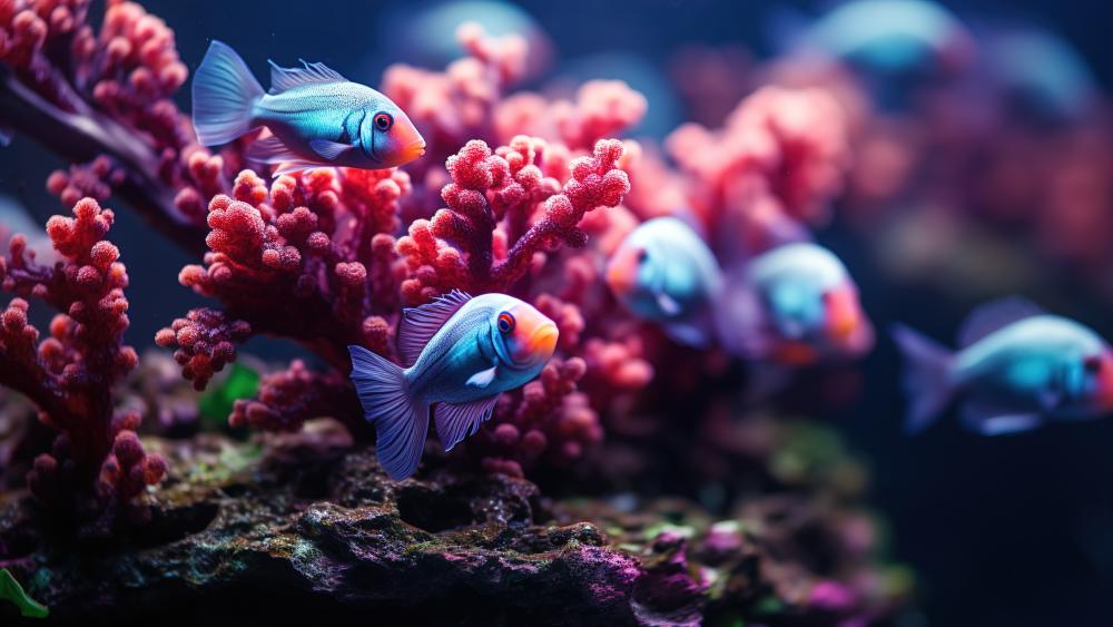 Underwater Paradise vibrant fish among coral reefs wallpaper