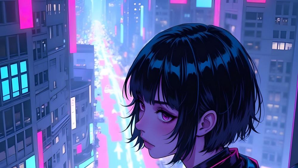 Cyberpunk Dreamscape Neon City Chic wallpaper
