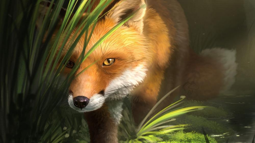 Red Fox in Enchanting Wilderness Artistry wallpaper
